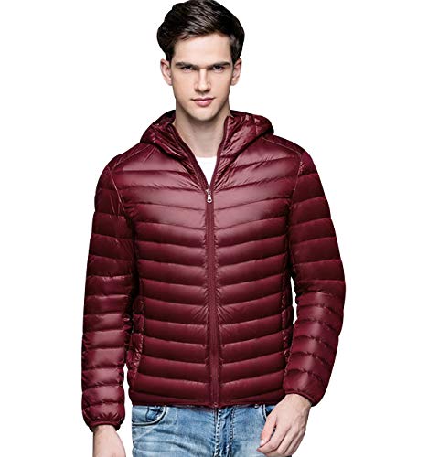 Leichte Daunenjacke Herren Mit Kapuze Daunenmantel Steppjacke Daunen Winterjacke Herren Leicht Männer Down Jacket Light Daunenjacken Ultraleichte Dünne Steppjacken Winter Übergröße Sportliche Rot XL von Pengniao