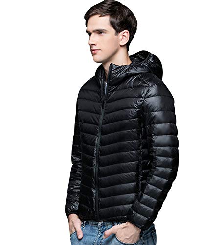 Leichte Daunenjacke Herren Mit Kapuze Daunenmantel Steppjacke Daunen Winterjacke Herren Leicht Männer Down Jacket Light Daunenjacken Ultraleichte Steppjacken Winter Übergröße Sportliche Schwarz 3XL von Pengniao