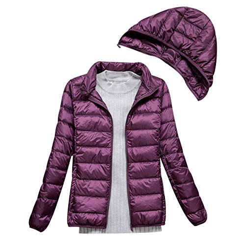 Leichte Daunenjacke Mit Beweglich Kapuze Damen Steppjacke Leichter Daunenmantel Damen Winter Daunen Winterjacke Damen Leicht Ultraleichte Dünne Steppjacken Frauen Federleichte Softdaunenjacke Violett von Pengniao