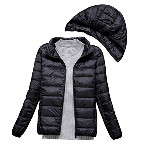 Leichte Daunenjacke Mit Beweglich Kapuze Damen Steppjacke Leichter Daunenmantel Damen Winter Daunen Winterjacke Damen Leicht Ultraleichte Dünne Steppjacken Frauen Federleichte Softdaunenjacke Schwarz von Pengniao