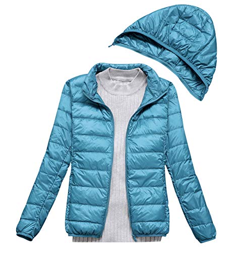 Leichte Daunenjacke Mit Beweglich Kapuze Damen Steppjacke Leichter Daunenmantel Damen Winter Daunen Winterjacke Damen Leicht Ultraleichte Dünne Steppjacken Frauen Federleichte Softdaunenjacke Blau See von Pengniao