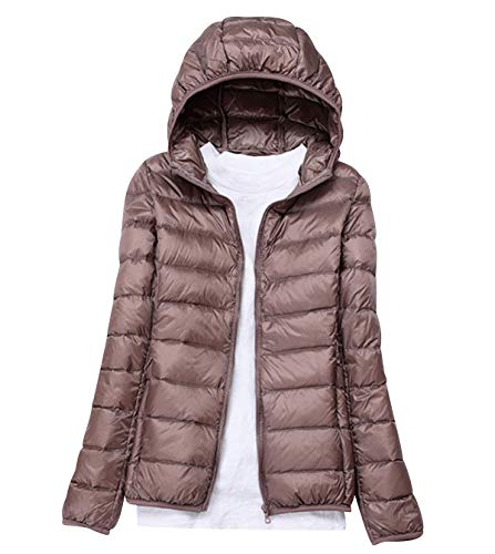 Pengniao Damen leichte daunenjacke mit kapuze ultra light stopfbarer gefüllt coat parka gesteppte padded puffer jacket mittel khaki von Pengniao