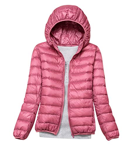 Leichte Daunenjacke Mit Kapuze Damen Steppjacke Daunenmantel Damen Winter Daunen Winterjacke Damen Leicht Ultraleichte Dünne Steppjacken Frauen Federleichte Softdaunenjacke Übergangsjacke Rosa von Pengniao