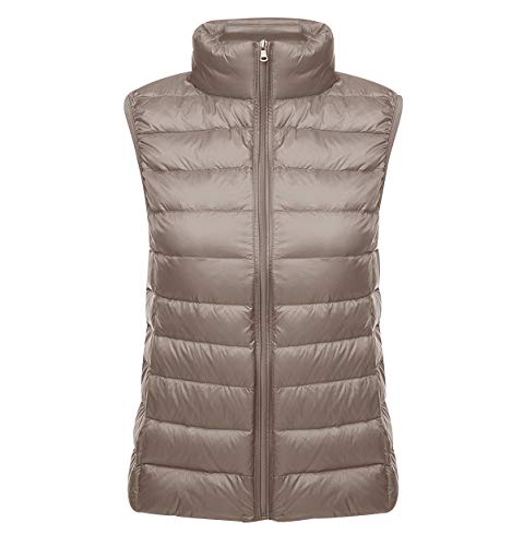 Leichte Daunenweste Damen Steppweste Leicht Ärmellose Daunen Weste Damen Dünne Übergröße Ultraleicht Light Daunenjacke Ärmellos Daunenmantel Steppjacke Ultraleichte Große Größen Winter Khaki 2XL von Pengniao