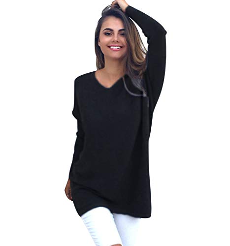 Longpullover Strick Strickpullover Damen Oversize Lange Pullover V Ausschnitt Frauen Pullis Sweater Strickpullis Damen Longpullis Winterpullover Long Pullover Kleid Winterpulli Damenpulli Schwarz XL von Pengniao