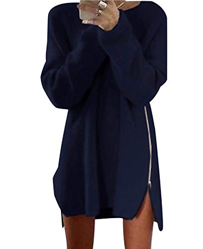 Longpullover Strickpullover Damen Oversize Lange Pullover Frauen Pullis Sweater Damen Winterpullover Strick Longpullis Winterpulli Lang Feinstrickpullover Damenpulli Pulli mit Reißverschluss Marine XL von Pengniao
