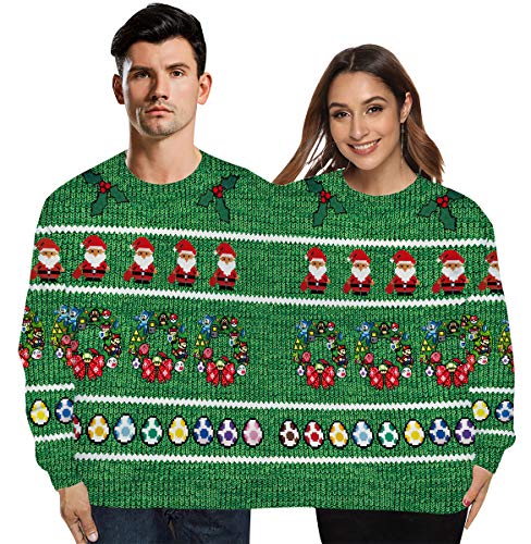 Lustige Weihnachtspullover Pärchen Herren Xmas Pullover Weihnachten 3d Damen Hässliche Weihnachtspulli Ugly Sweatshirt Weihnachts Pullis Christmas Sweater Weihnachtspullis Winterpullover Couple Grün von Pengniao