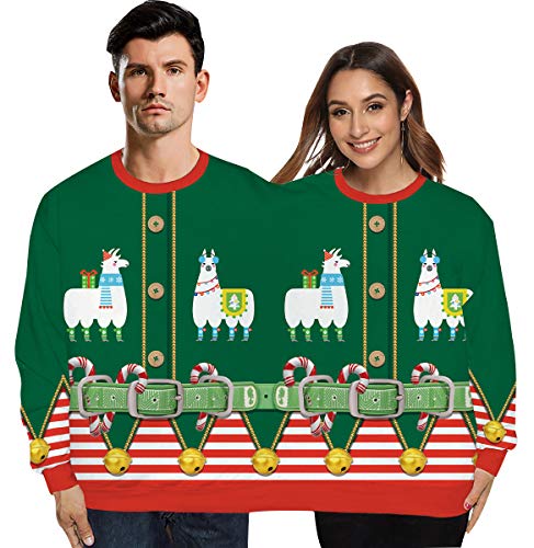 Lustige Weihnachtspullover Pärchen Herren Xmas Pullover Weihnachten 3d Damen Hässliche Weihnachtspulli Ugly Sweatshirt Weihnachts Pullis Christmas Sweater Weihnachtspullis Winterpullover Couple Grün von Pengniao