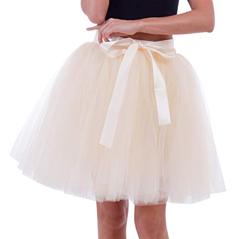 Pengniao Damen Tüll Röcke Tütü Rock Tüll Petticoat Unterrock Tüllröcke Kurz Karneval Ballett Tutu Kostüm Tütüs Taille 65-120 CM, Länge 50 CM Beige von Pengniao