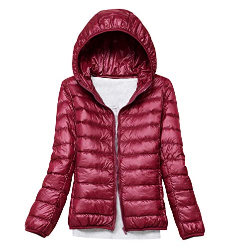 Pengniao Damen leichte daunenjacke mit kapuze ultra light stopfbarer gefüllt coat parka gesteppte padded puffer jacket xxl weinrot von Pengniao