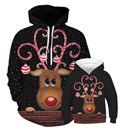 Pengniao Weihnachtspullover Familie Xmas Pullover Weihnachten 3D Hoodie Damen Ugly Weihnachtspulli Herren Sweatshirt Weihnachts Kapuzenpullover Rentier Pullis mit Kapuze Hässliche Christmas Sweater L von Pengniao