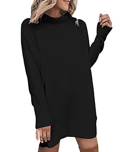 Pulloverkleid Damen Pulli kKleider Kleid Pullover Lange Pullis Damen Longpullover Strickpulli Strickpullover Langer Knitted Pullover Strick Damen Oversize Long Pulli Lässiger Frauen Lockerer Schwarz von Pengniao