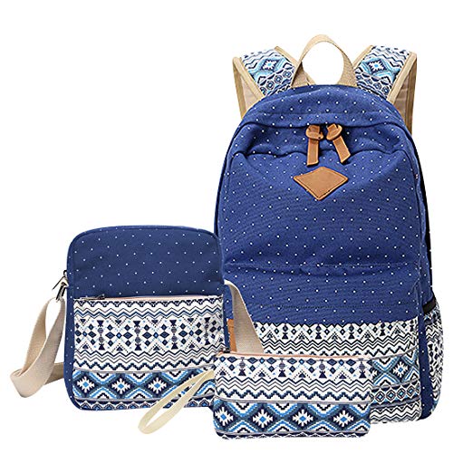 Schulrucksack Mädchen Teenager Jugendlich Schul Rucksack Damen Schule Rucksäcke für Jugendliche Schulrucksäcke Canvas Schultertasche Brieftasche Geldbörse Mäppchen Jungen Teens Backpack Groß Saphir von Pengniao