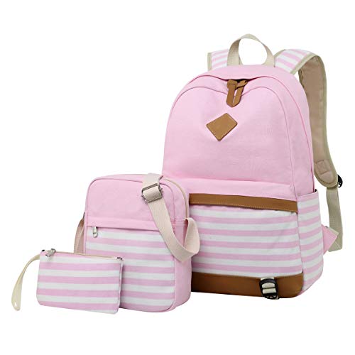 Schulrucksack Teenager Mädchen Rucksack Schule Canvas für Jugendliche Schulrucksäcke Damen Rucksäcke Schule Schultaschen Schulranzen Jugendlich Daypack Schultasche Schultertasche Federmäppchen Pink von Pengniao