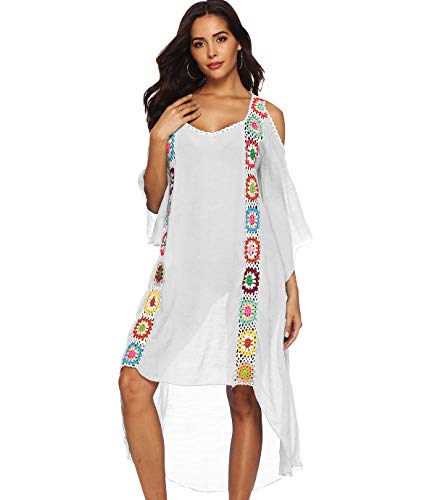 Strandkleider Lang Damen Lange Strandkleid Kaftan Tunika Große Größen Strandtunika Boho Maxi Sommerkleider Strandponcho Bikini Cover Up Strandbekleidung Beachkleider Strand Blusenkleid Sommer Weiß von Pengniao