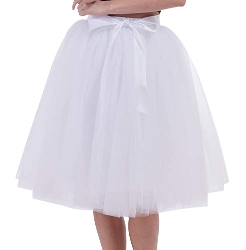 Tüllrock Damen Tüll Röcke Tütü Tutu Erwachsene Rock Tüll Petticoat Unterrock Tüllröcke Midi Karneval Ballett Tutu Kostüm Tütüs Prinzessin Fasching Tüllröckchen 50er Rockabilly 6 Schicht Weiß von Pengniao