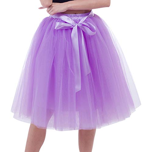 Tüllrock Damen Tüll Röcke Tütü Tutu Erwachsene Rock Tüll Petticoat Unterrock Tüllröcke Midi Karneval Ballett Tutu Kostüm Tütüs Prinzessin Fasching Tüllröckchen 50er Rockabilly 6 Schicht Lavendel von Pengniao