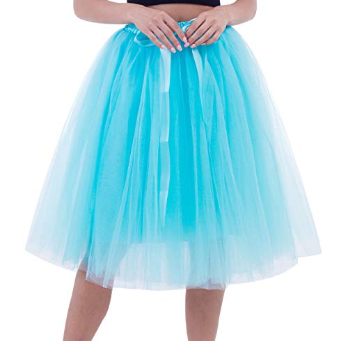 Tüllrock Damen Tüll Röcke Tütü Tutu Erwachsene Rock Tüll Petticoat Unterrock Tüllröcke Midi Karneval Ballett Tutu Kostüm Tütüs Prinzessin Fasching Tüllröckchen 50er Rockabilly 7 Schicht Blau von Pengniao