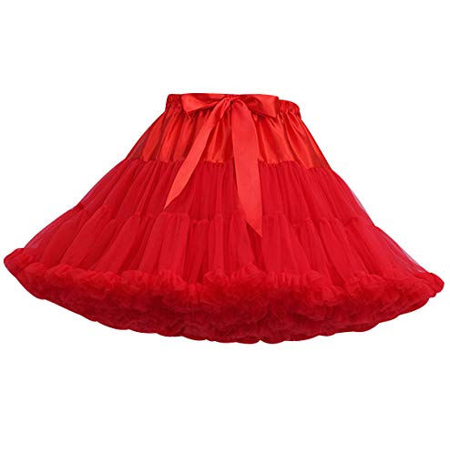 Tüllrock Damen Tutu Rock Tüll Röcke Tütü Petticoat Unterrock Tüllröcke Outfit Kurz Karneval Ballett Tutu Kostüm Erwachsene Tütüs Prinzessin Fasching 50er Rockabilly Party Hochzeit Vintage Rot von Pengniao