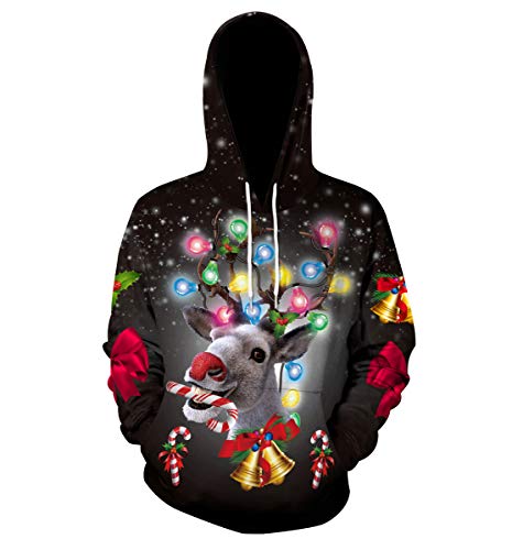 Ugly Weihnachtspullover Herren Lustige Xmas Pullover Weihnachten 3D Hoodie Damen Weihnachtspulli Sweatshirt Weihnachts Kapuzenpullover Rentier Pullis mit Kapuze Hässliche Christmas Sweater Pärchen XL von Pengniao