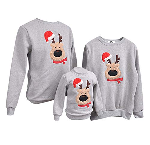 Weihnachtspullover Familie Pulli Pullover Weihnachten Herren Sweatshirt Pullis Sweater Damen Kinder Jumper Weihnachtspullis Christmas Rentier Weihnachts Xmas Winterpullover Jungen Mädchen Grau von Pengniao