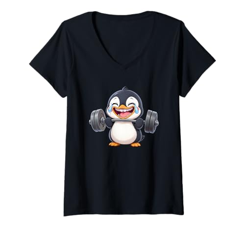 Damen Lustiges Pinguin-Gewichtheben Workout T-Shirt mit V-Ausschnitt Damen Lustiges Pinguin-Gewichtheben Workout T-Shirt mit V-Ausschnitt von Penguin Fitness Barbell Workout Fun