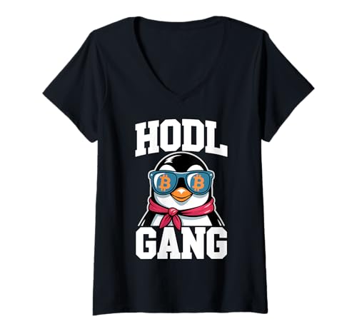 Damen Bitcoin HODL Pinguin T-Shirt mit V-Ausschnitt von Penguin HODL Bitcoin Tees