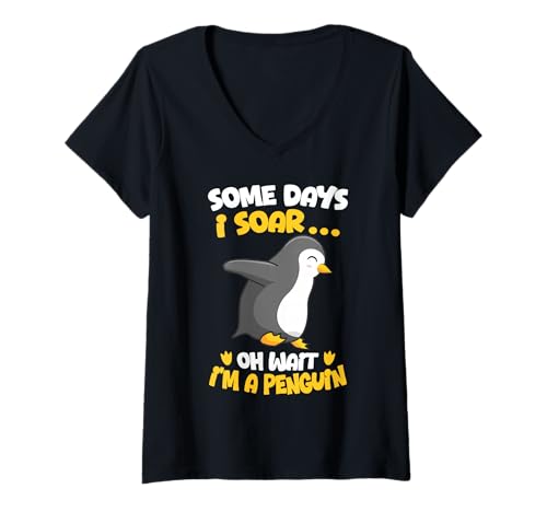 Damen An manchen Tagen Fliege ich... Oh warte, ich Bin EIN Pinguin T-Shirt mit V-Ausschnitt von Penguin Humor Funny Penguins