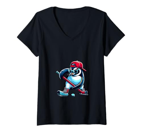 Damen Cooler Penguin Icehockey Mit Style T-Shirt mit V-Ausschnitt von Penguin Icehockey Cool Style Spieler