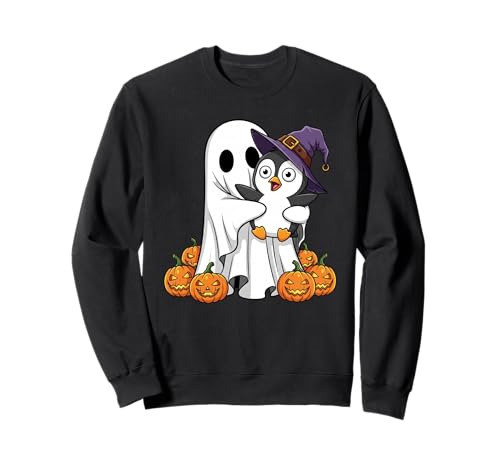 Lustiger Geist Pinguin Kürbis Halloween Kinder Herren Damen Sweatshirt von Penguin Lovers Cute Halloween Outfits for Boy Girl