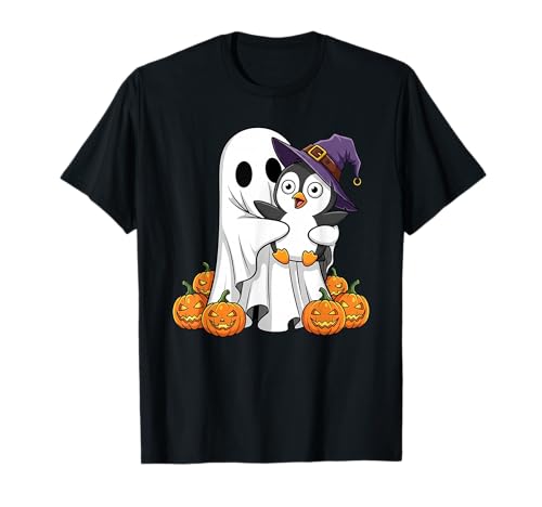 Lustiger Geist Pinguin Kürbis Halloween Kinder Herren Damen T-Shirt von Penguin Lovers Cute Halloween Outfits for Boy Girl