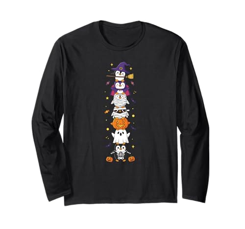 Lustiger Pinguin Hexe Vampir Geist Halloween Kinder Herren Damen Langarmshirt von Penguin Lovers Halloween Skeleton Mummy Outfits