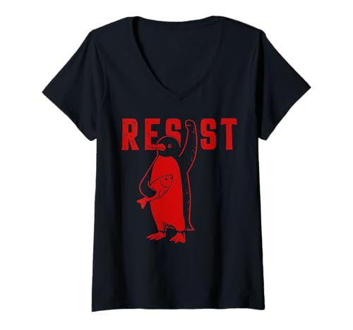 Damen Penguin Resist Meme - Tarifprotest Meme, Flippers Up T-Shirt mit V-Ausschnitt Damen Penguin Resist Meme - Tarifprotest Meme, Flippers Up T-Shirt mit V-Ausschnitt von Penguin Protest Humor