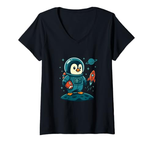 Damen Lustige Pinguin Sci Fi Space Astronaut Grafik T-Shirt mit V-Ausschnitt Damen Lustige Pinguin Sci Fi Space Astronaut Grafik T-Shirt mit V-Ausschnitt von Penguin Sci Fi Alien Space Humor Lifestyle Apparel