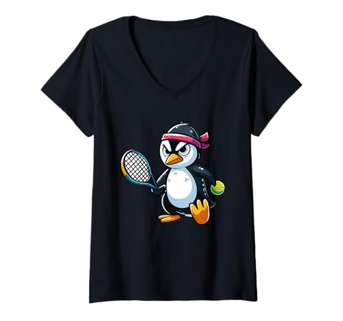 Damen Pinguin Tennis Club Tiere Sport Turnier Spieler T-Shirt mit V-Ausschnitt Damen Pinguin Tennis Club Tiere Sport Turnier Spieler T-Shirt mit V-Ausschnitt von Penguin Tennis Racket Ball Playing Tennis