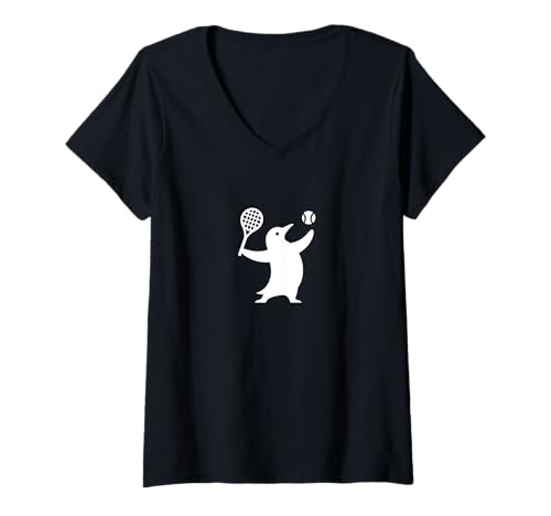 Damen Lustiger Pinguin, der Tennis spielt, Cartoon-Tier T-Shirt mit V-Ausschnitt Damen Lustiger Pinguin, der Tennis spielt, Cartoon-Tier T-Shirt mit V-Ausschnitt von Penguin Tennis Sports Animal