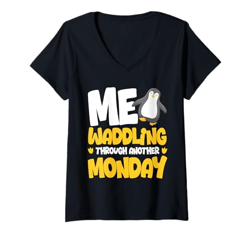 Damen Me Waddling Through Another Monday Pinguin T-Shirt mit V-Ausschnitt Damen Me Waddling Through Another Monday Pinguin T-Shirt mit V-Ausschnitt von Penguin Waddling Monday Cute Humor