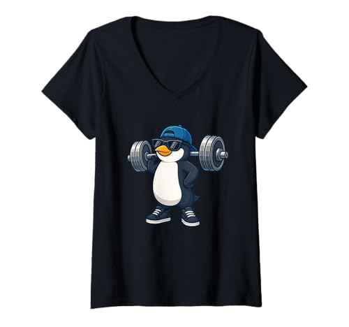 Damen Cooler Pinguin-Gewichtheber Gym Fitness Cartoon T-Shirt mit V-Ausschnitt Damen Cooler Pinguin-Gewichtheber Gym Fitness Cartoon T-Shirt mit V-Ausschnitt von Penguin Workout Fitness Gym Cartoons