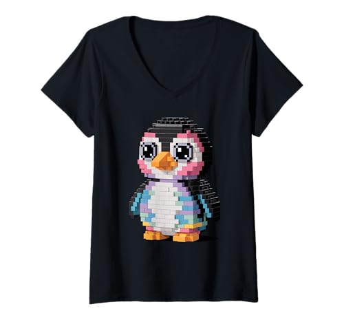 Damen Pinguin Spielzeug Bausteine Pinguine T-Shirt mit V-Ausschnitt von Penguins Penguin Lover Gifts