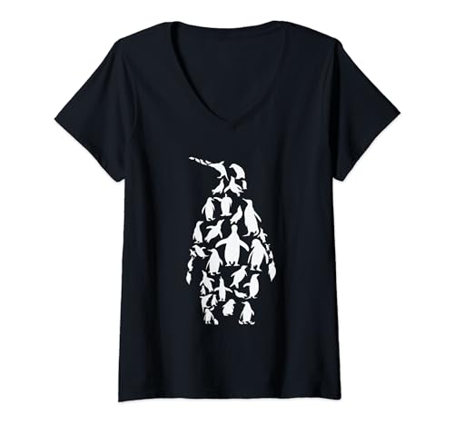 Damen Pinguin Pinguine Silhouette T-Shirt mit V-Ausschnitt von Penguins Silhouette