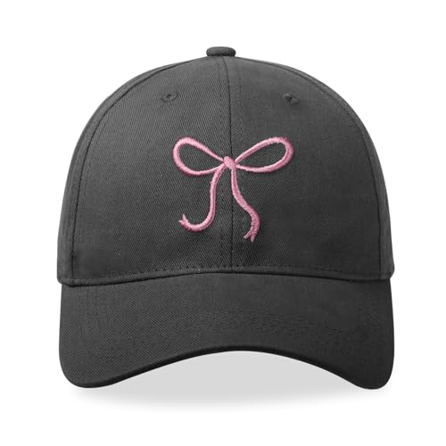 Baseballkappe mit rosa Schleife, bestickt, für Damen, Trucker-Mütze, verstellbar, modisch, Sonnenhut mit Visier für Wandern, Reisen, Grau, Einheitsgröße von Peninpha