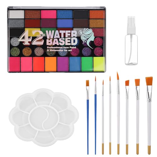 11 Stk Schminkset mit 42 Farben, Sicheres Schminkset mit Palette Sprühflasche Pinseln für Kinder Halloween Weihnachtsfeier Cosplay von Penitue