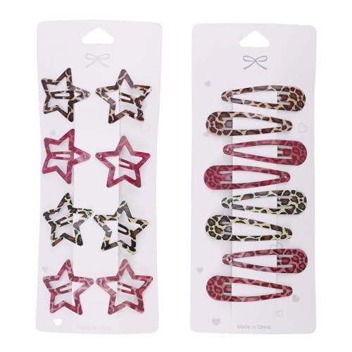 16stk Leoparden Haarspange für Damen, Metall Stern- und Tropfen-Druckknopf-Haarspangen Rutschfest Y2K-Accessoires für Dünnes und Dickes Haar (Stil 1) von Penitue