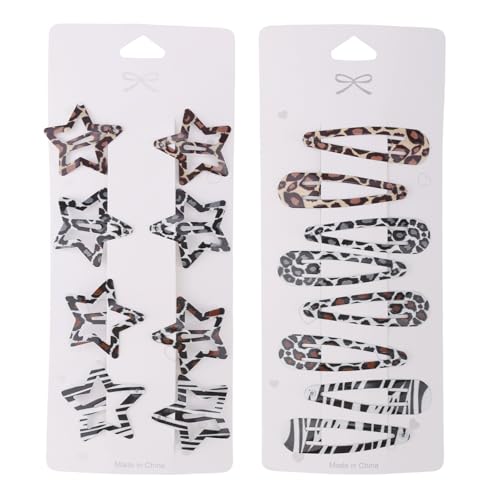 16stk Leoparden Haarspange für Damen, Metall Stern- und Tropfen-Druckknopf-Haarspangen Rutschfest Y2K-Accessoires für Dünnes und Dickes Haar (Stil 2) von Penitue