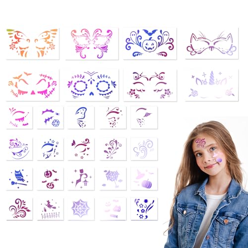28stk Gesichtsbemalungsschablonen, Langlebige Wiederverwendbare Vorlagen Gesichts und Körperbemalung für Kinder und Erwachsene Praktisches Zubehör für Urlaub Party Make-Up von Penitue
