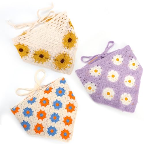 3 Stück Blumen Gehäkelte Bandanas für Damen, Weiches Gestricktes Kopftuch Bohemian Bandana Stirnband Accessoires für Frauen Mädchen Dünnes Dickes Haar von Penitue