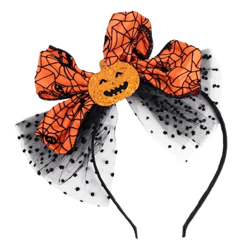 Halloween-Kürbis-Kopfschmuck mit Schleife, Süße Netz-Haarbänder mit Glitzer-Kürbis für Frauen Mädchen Lustig Halloween-Party-Kopfschmuck Herbst-Haarschmuck von Penitue