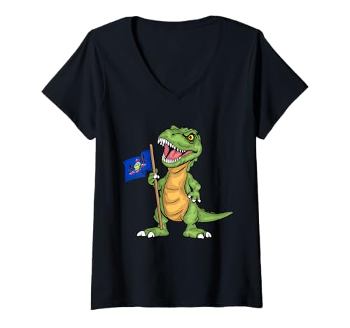 Damen Pennsylvania Lover Kinder Dinosaurier Liebhaber USA Pennsylvania Flagge T-Shirt mit V-Ausschnitt von Pennsylvania Gifts For Men & Women