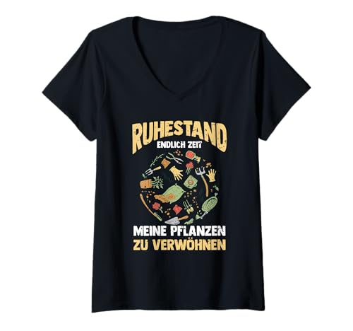 Damen Garten Rente Rentner Ruhestand Gärtner T-Shirt mit V-Ausschnitt von Pension Gartenfreunde Senioren Hobbygärtner
