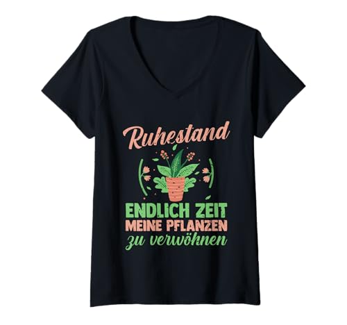 Damen Garten Rente Rentner Ruhestand Gärtner T-Shirt mit V-Ausschnitt von Pension Gartenfreunde Senioren Hobbygärtner